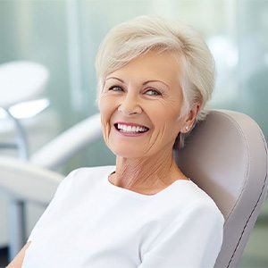 Beautiful, happy older woman in dental treatment chair