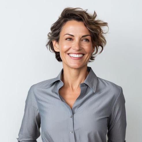 Smiling, confident woman wearing business attire