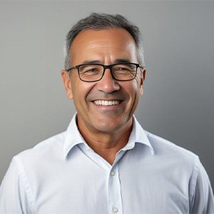 Portrait of smiling, mature man in button-up shirt